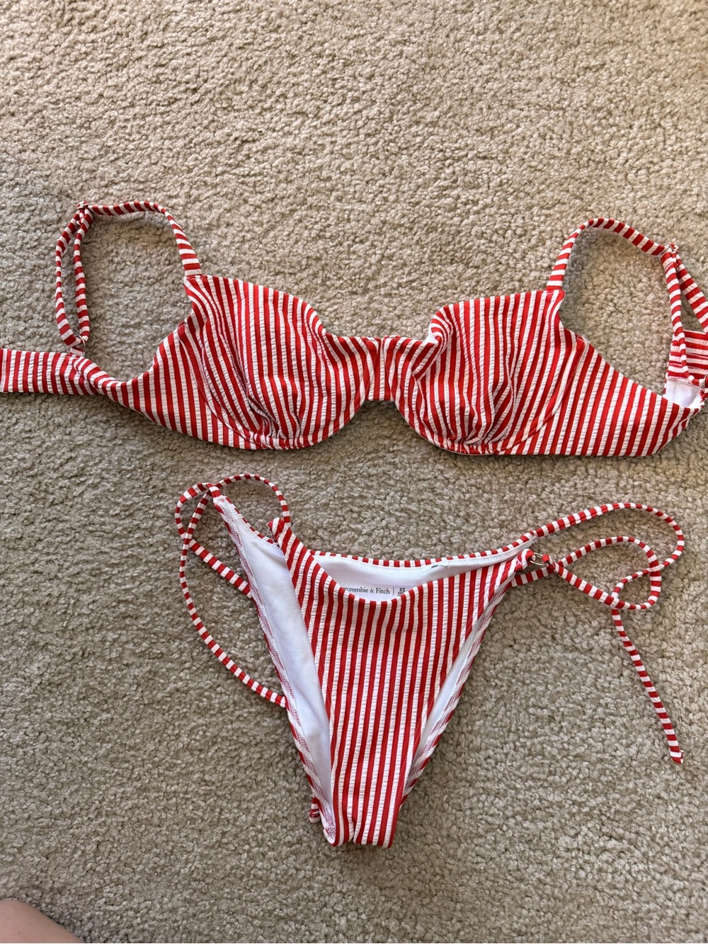 Abercrombie & Fitch Red and White Striped Bikini Set